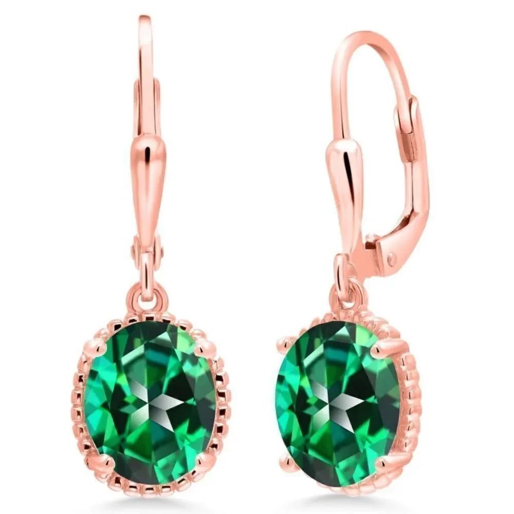 18K Rose Gold 925 with 4.00 Cttw Rainforest Topaz Oval Leverback Hook Earrings